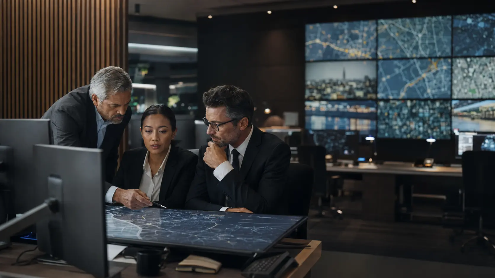 Professionals assessing information in a security operations centre
